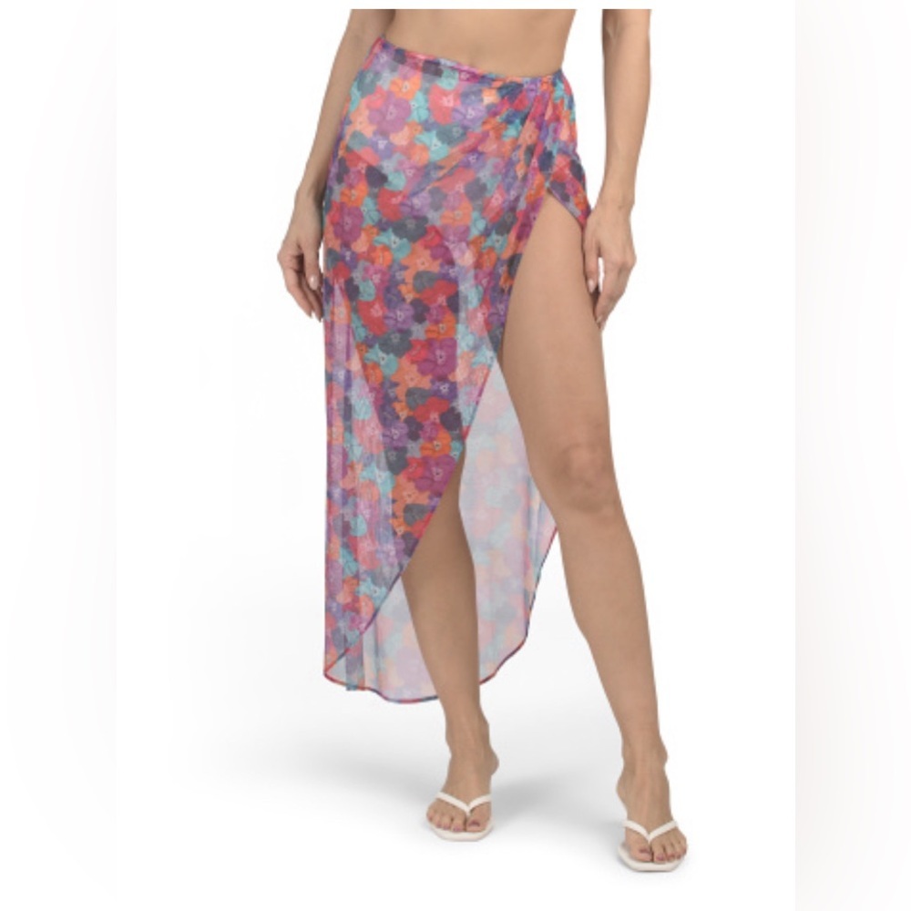 Hutch Jelena Sheer Floral Print Wrap Cover Up Skirt Size Medium NWOT
